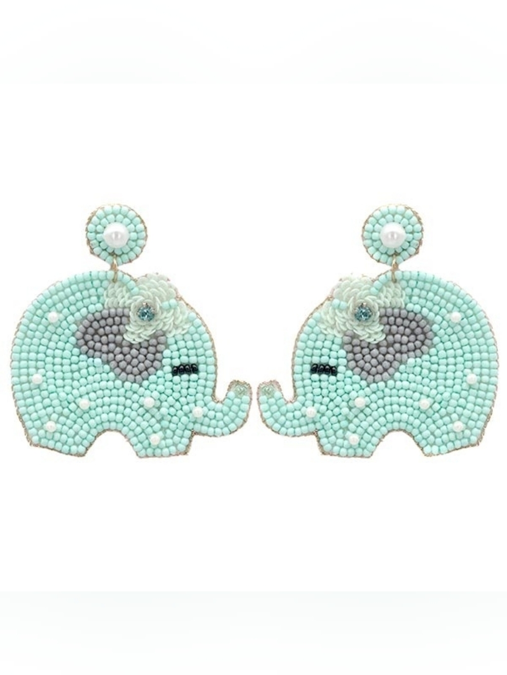Viola Seed Bead Elephant Blue Earrings (Handmade)